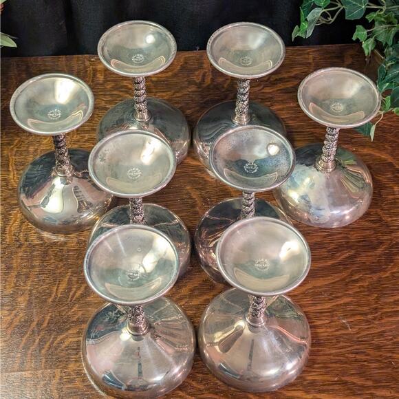 8 Vintage Silver Plated Twisted Vine Stem Martini Coupe Glasses Valero Spain - Picture 3 of 8